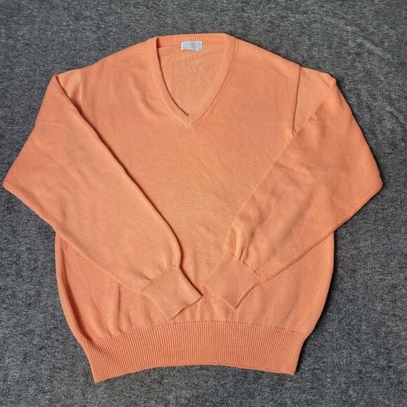 Vtg 80s Brooks Brothers Sweater Men's Size L Peach Sea Island Cotton V-Neck - Picture 1 of 9